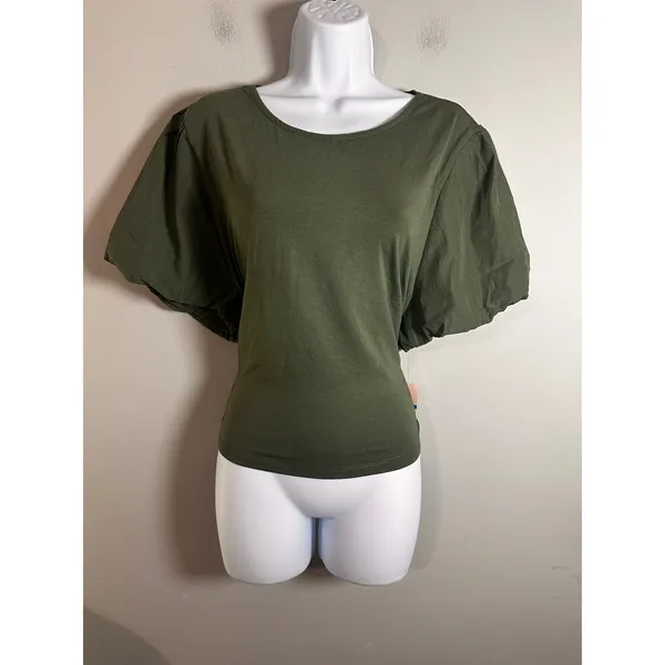 Nanette Lepore Prairie Sage‎ Green Puff Sleeve Bow Back Cutout Top XL NWT - Image 2