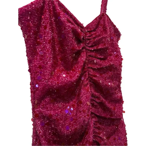 NWT Sho By Tadashi Shoji Sequin BodyCon Ruched Hot Pink Mini Dress Large $268‎ - Image 5