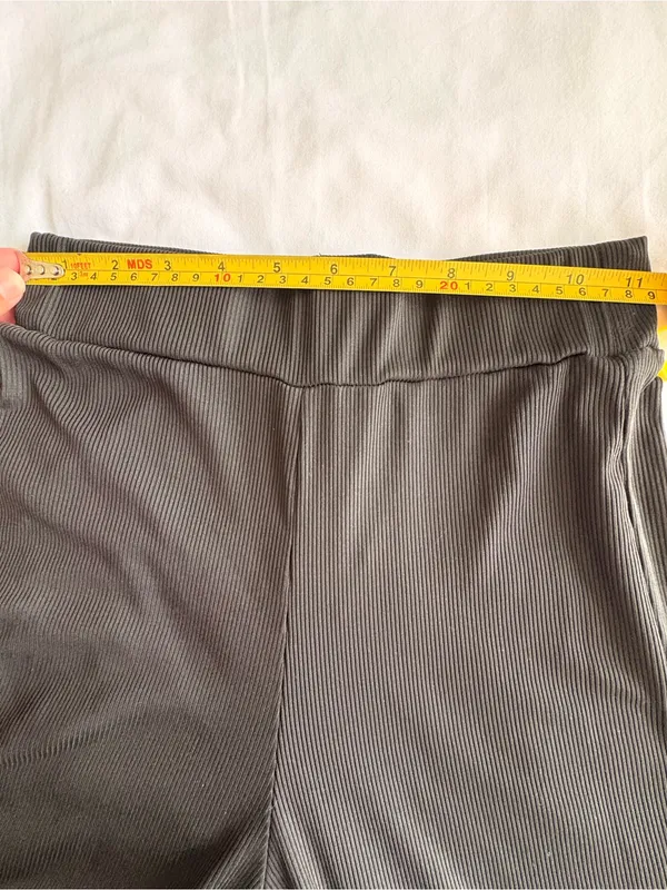 Black Ribbed Wide Leg Stretch Pants XS - Image 6