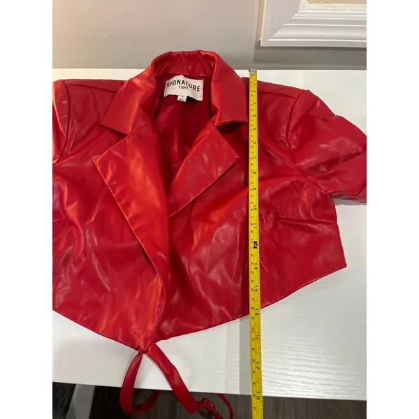 Moto Y2K Signature Eight Red Faux Leather Cropped Wrap Blazer Jacket‎ Small S - Image 9