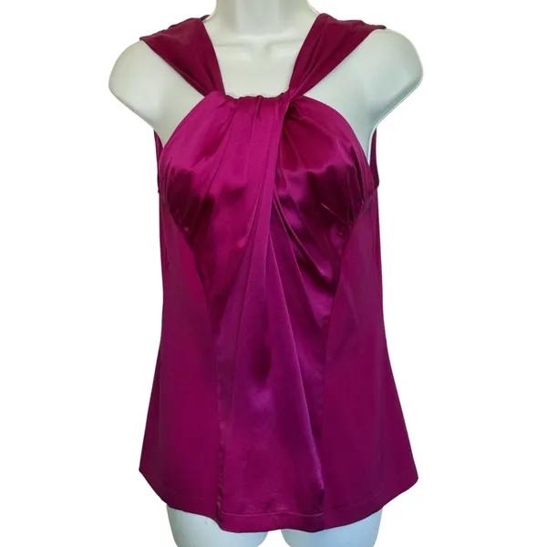 CACHE Fuchsia‎ Pink Silk Blend Twisted Halter Neck Blouse Top EUC Size Medium - Image 2