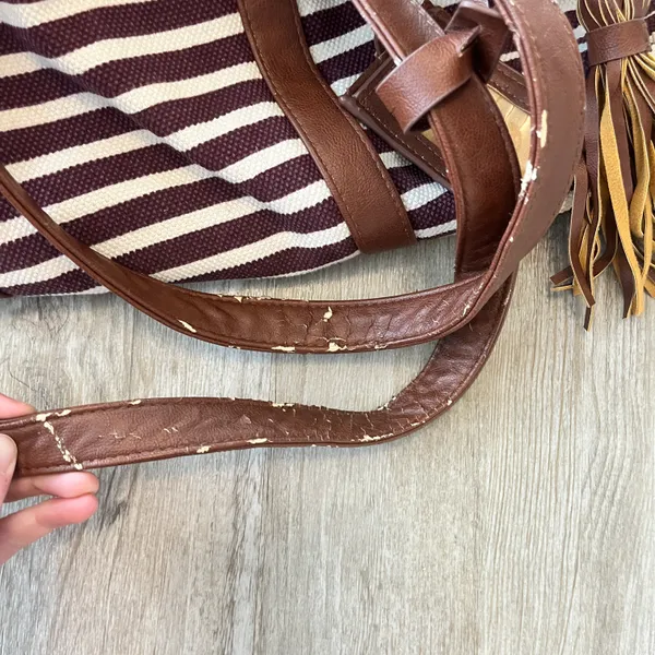 Mossimo Burgundy/Cream Stripe Duffle Bag - Image 5