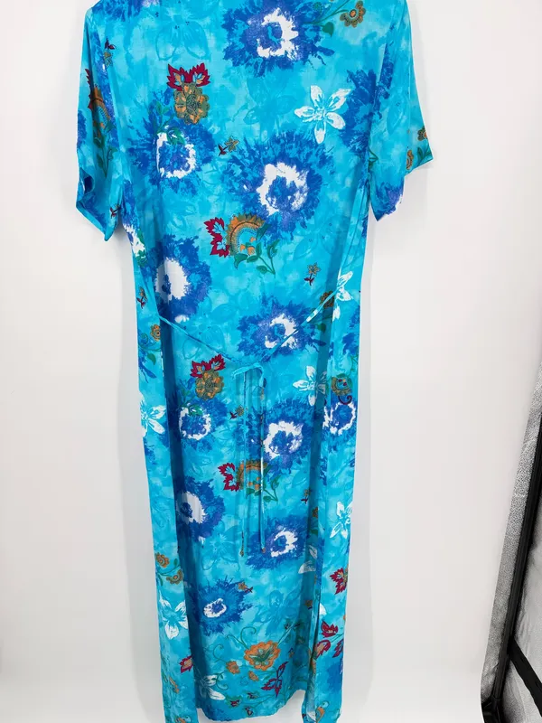 NWT Impressions Floral Maxi Shift Short Sleeve Dress Side Slit Tie Belt Large - Image 5