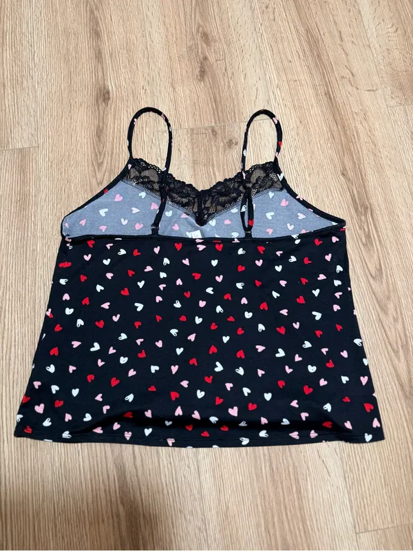 Joyspun Y2K Coquette Black Heart Print Lace Cami Top Small - Image 2