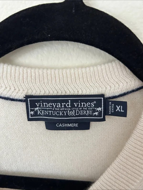 Vineyard Vines Kentucky Derby Cream navy 100% Cashmere crew neck sweater XL - Image 14