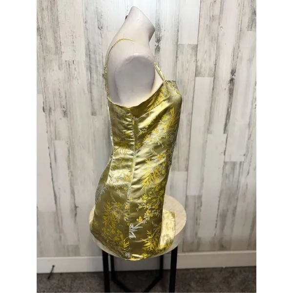 Forever 21 Yellow Gold Satin Brocade Mini Dress Womens Size Medium M Floral Slip - Image 7