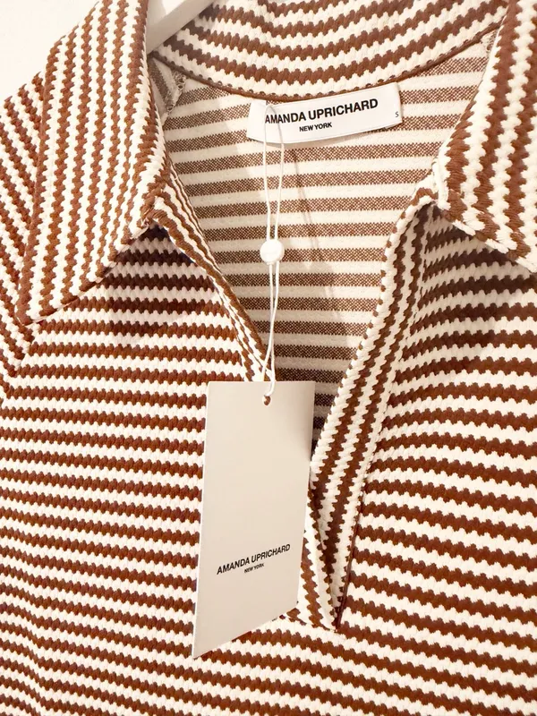 NWT AMANDA UPRICHARD POLLYANNE DRESS BROWN CREAM Mini Striped Size Small S - Image 4
