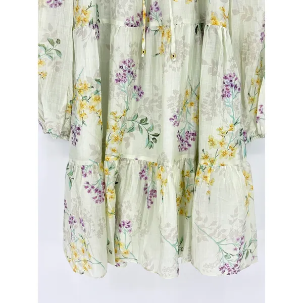 Taylor Floral Tiered Smock Dress Small‎ Cream Yellow Purple Lyocell Coquette NWT - Image 5