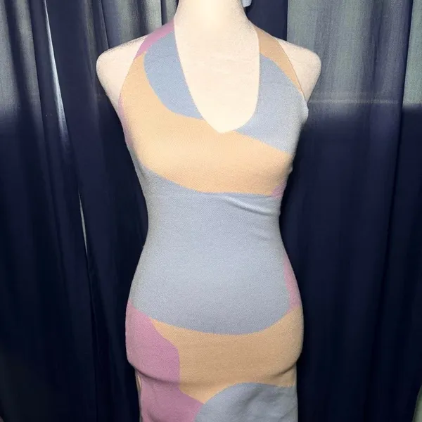 Peppermayo Wind It Back Knit Halter Dress Pastel Wave NWOT Size Small/Medium‎ - Image 2