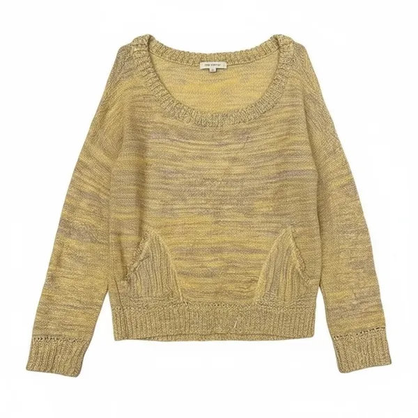 Free People Yellow Gray Wool Blend Knit Pullover Sweater, M - Image 7