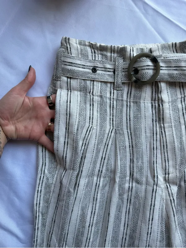 Anthropologie Ett:Twa Mauritius Paperbag Waisted Belted White Black Pants Size 0 - Image 6