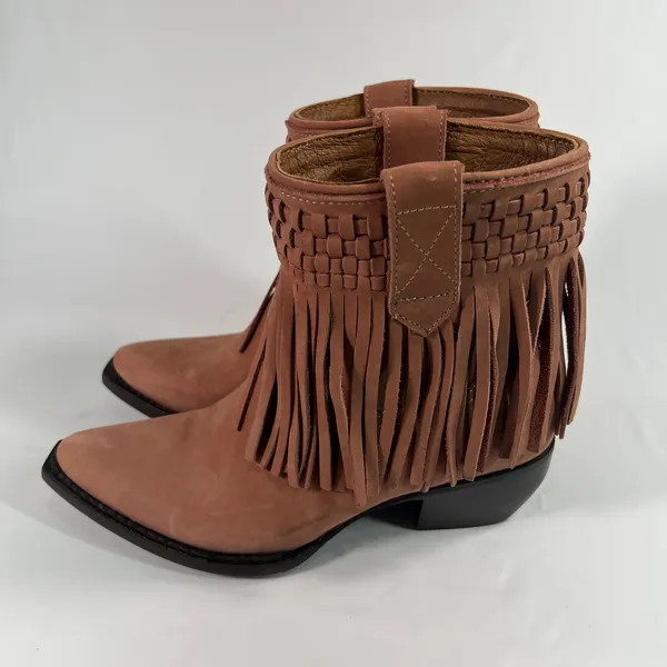 Frye Women's Sacha Short‎ Fringe Nubuck Leather Bootie in Rose Cake Size 6B Boho - Image 3