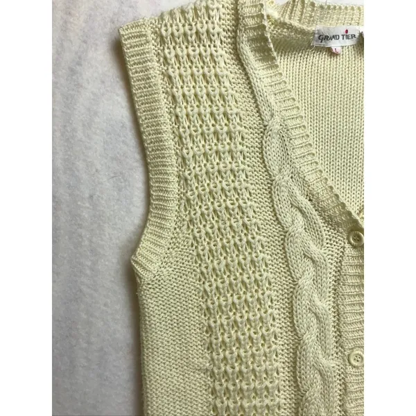 Vintage Grand Tier Womens‎ Cream Cable Knit V Neck Button Vest Sweater Size L - Image 8