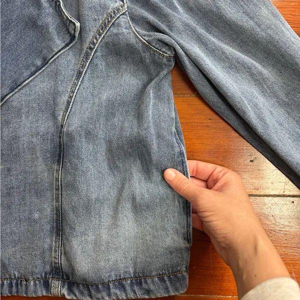 Habitual Wide Draped Lapel Denim Jacket Buckle Cuffs Medium Wash Sz M 💛🍄 - Image 9