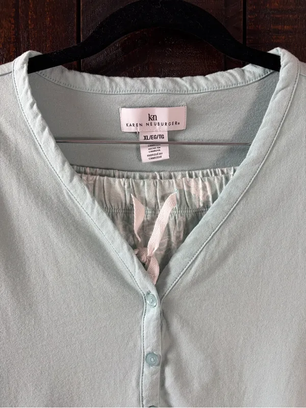 Karen Neuburger Light Turquoise Short Sleeve Pajama Set Wide Leg Capri XL - Image 4