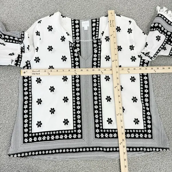 Soho New York & Comp Boho Fringe‎ Hem Floral Popover Shirt White Black Large - Image 12