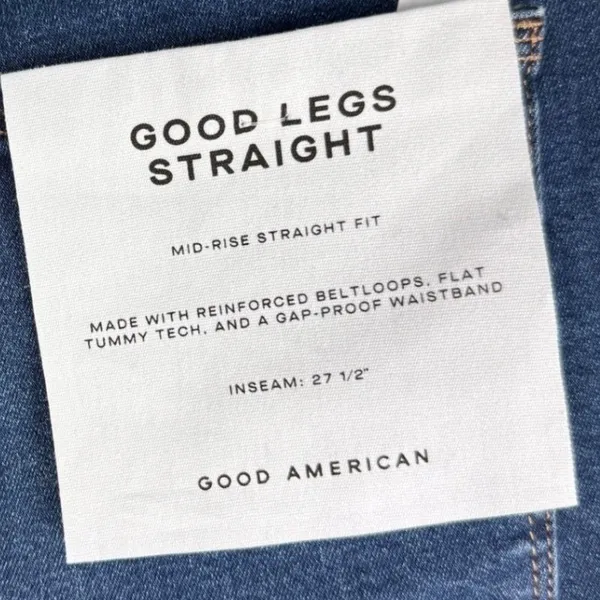 Good American Good Legs Straight Mid Rise Blue Stretch Jeans GLS873T Size 10 NWT - Image 4