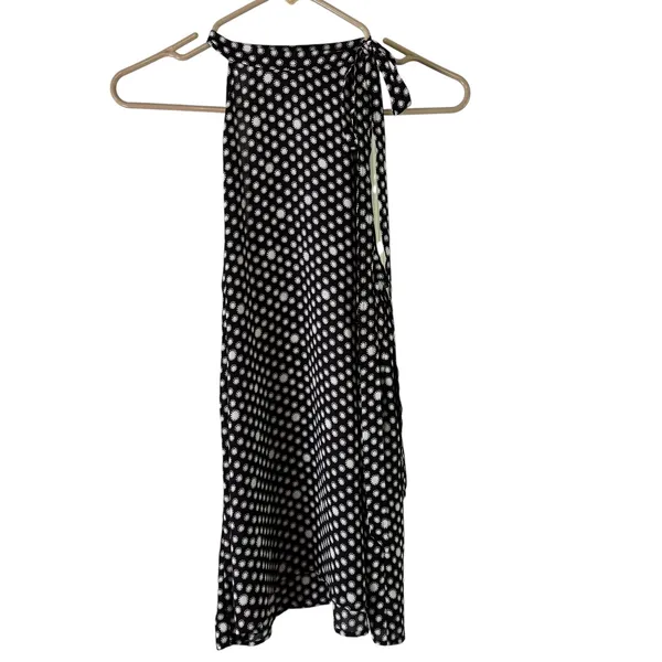 LOFT Halter Top Sleeveless Tie Neck Blouse Black White Polka Dot M‎ - Image 7
