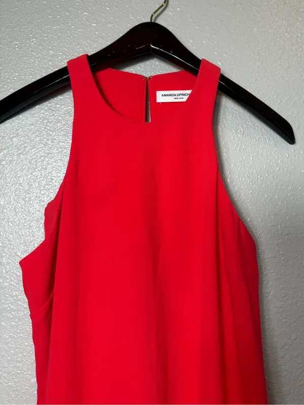 Amanda‎ Uprichard High Neck Drop Waist Ruffle cocktail, wedding Dress Coral XS - Image 4