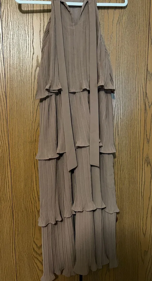 Amazon Ruffle Layered Long Maxi Dress Halter Top Brown wedding guest - Image 4