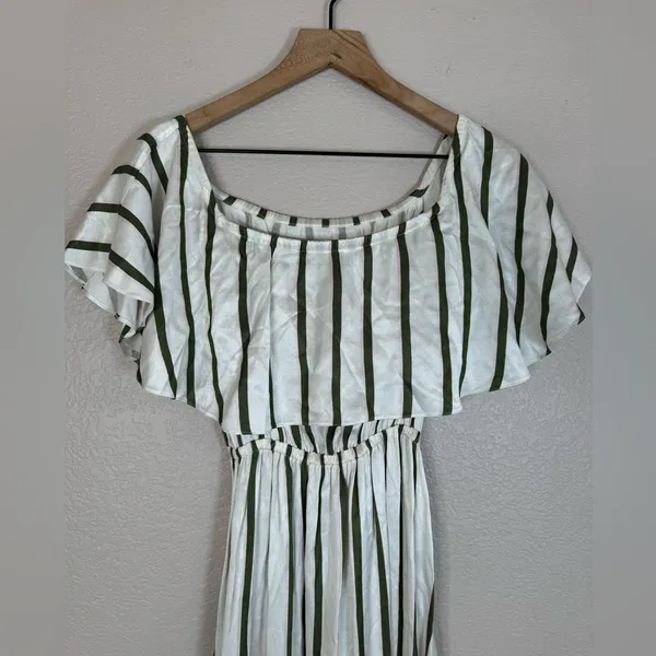 Astier New York Amal Striped Maxi Dress Pink Green XS Ruffle 100% Silk $595 - Image 7