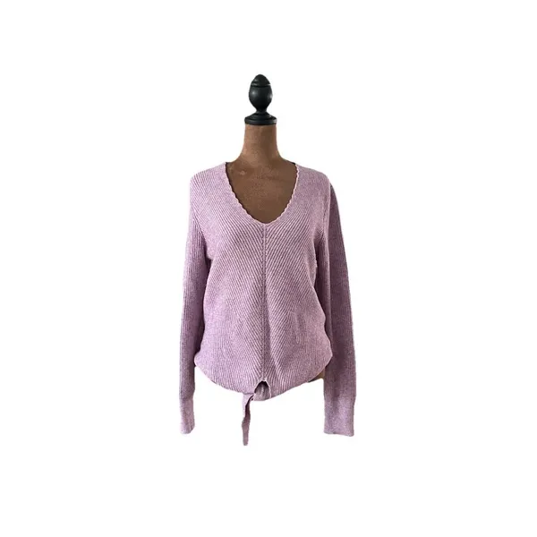 Anthropologie Moth Women’s Sweater Small Lilac Knit Tie Front V Neck Pullover - Image 2