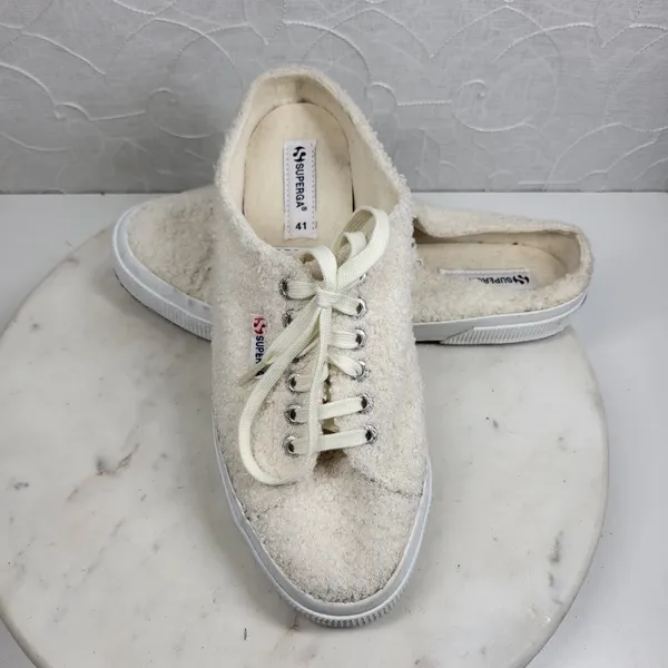 SuperGA Teddy Shearling Mule Sneakers US 9.5 Ivory Slip On Sherpa Boucle Cozy - Image 14