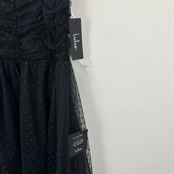Lulus Forever Celebrated Black Swiss Dot Ruched Tulle Midi Dress Cocktail XS NWT - Image 6