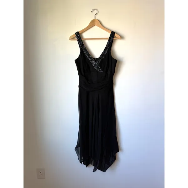 Donna Ricco Y2K Vintage Black Silk Beaded Handkerchief Cocktail Dress Size 8 - Image 2