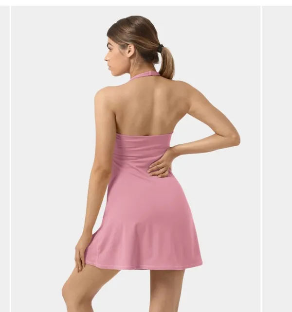 Halara Plush Halter Backless 2-in-1 Pocket Mini Slip Yoga Active Dress - Image 2