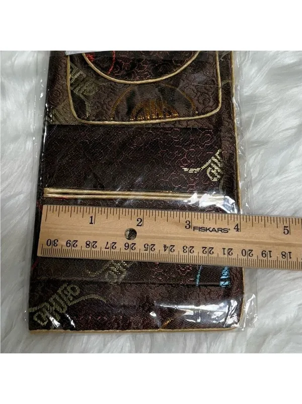 Japanese Brocade Silk Pouches Brown With Gold Accents Set of 3 New - Image 8