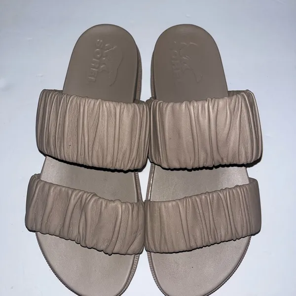 Sorel Women's Taupe Ruched Double-Strap Slide Sandals - Image 2