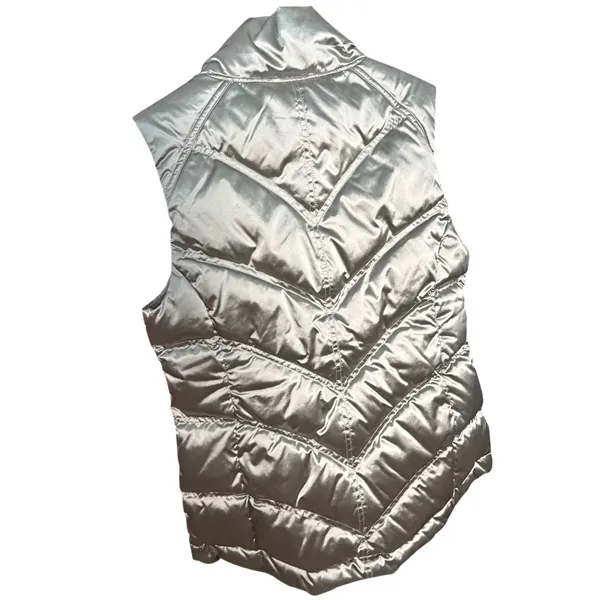 Athleta Womens Metallic Silver Down Puffer Vest Mock Neck Chevron Quilt Size M - Image 3