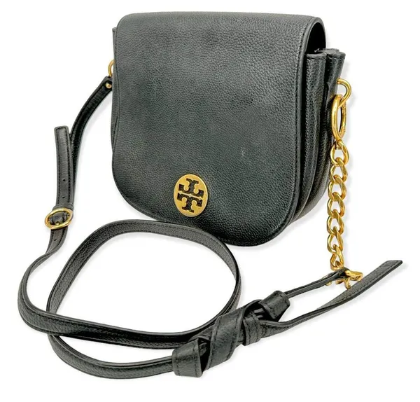 Tory Burch | One Size | Everly Black Pebbled Leather Flap Saddle Bag - Image 3