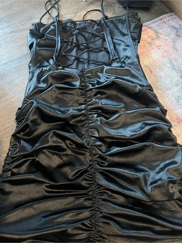 Lucy in the Sky Black Ruched Mini Dress - Image 7