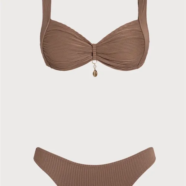 NWT Rihoas Brown Ribbed Bikini Set Size M - Image 2