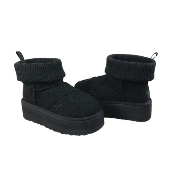 UGG Classic Mini Platform Felted Sheepskin Boots Sz 7 Black Cozy Y2K City Girl - Image 4
