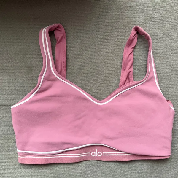 Alo Yoga Airbrush Heart Throb Bra Pink Wild Rose/White M - Image 2