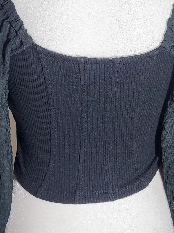 Urban Outfitters Black Ribbed Knit Square Neck Full Sleeve Crop Top Size Small - Image 5