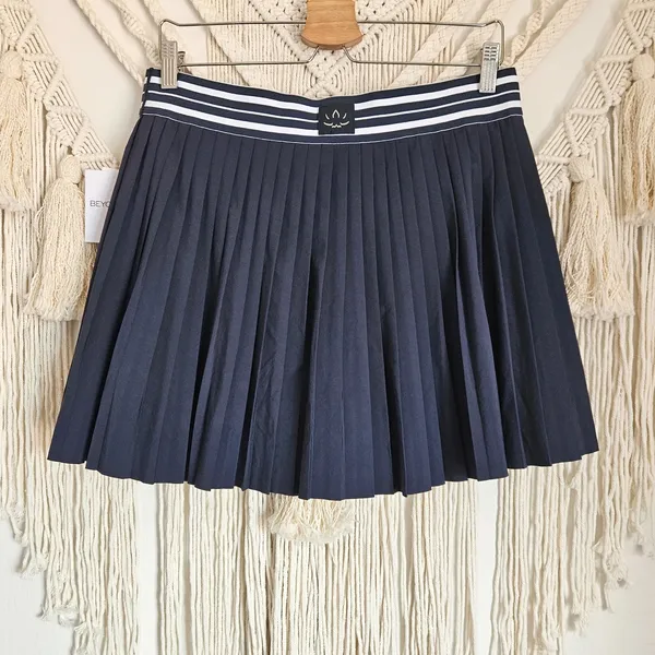 Beyond Yoga If You Pleats Tipped Elastic Mini Skirt Navy Striped Waist XL NEW - Image 9