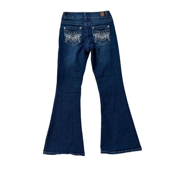 Gogo Jeans Y2k Gogo Womens Dark Wash Flare Leg‎ Embroidered Studded Denim Blue LowRise 7/28 - Image 2