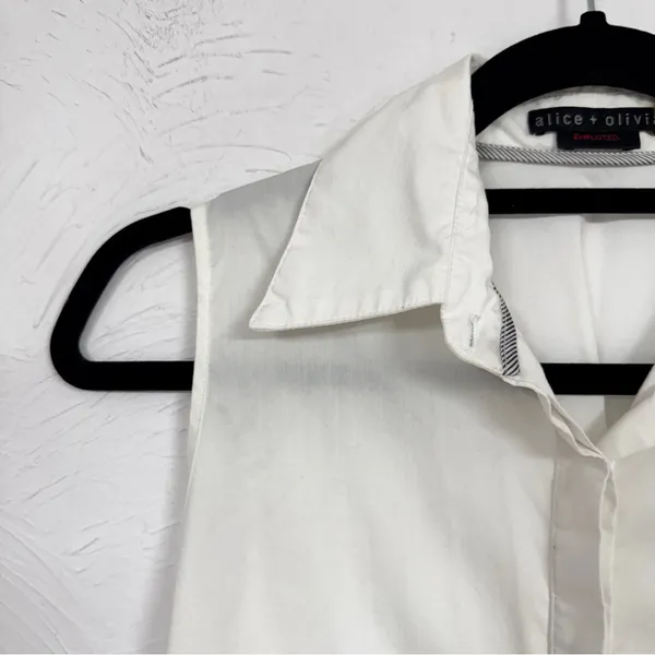 Alice & Olivia White Button Down Sleeveless Blouse Womens XS Preppy Classic Top - Image 5