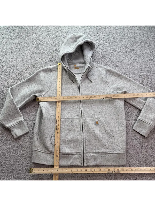 Carhartt Full Zip Hoodie Womens XL Relaxed Fit Gray Speckled Workwear Sweatshirt - Image 3