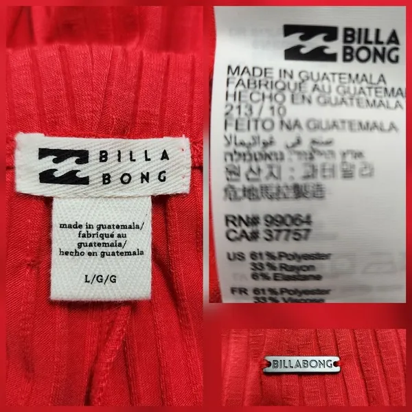 Billabong Easy Waves Pants Ribbed Wide Leg Cropped Red Coral Size L - Image 2