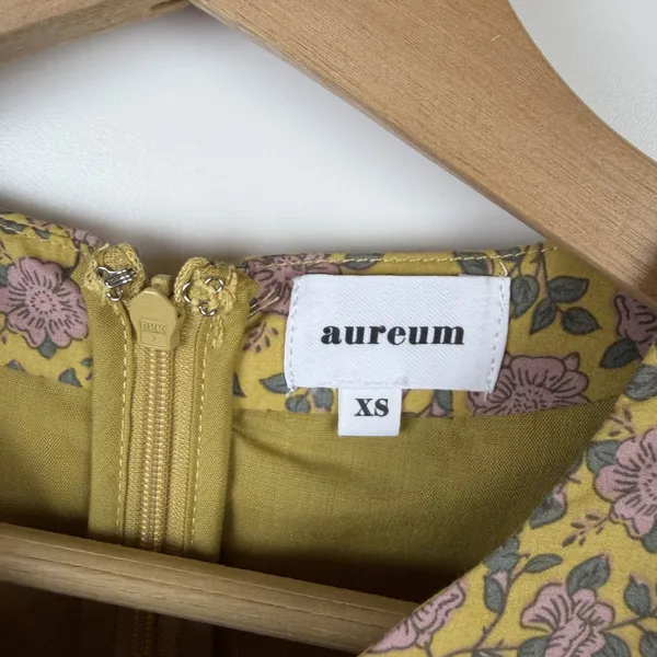 Aureum Ruched Sash Mini Dress Size XS Yellow Floral Cottage Feminine Prairie‎ - Image 7