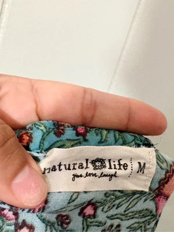 Natural Life Maddie Maxi Dress Turquoise Pink Floral Ruffle Boho Size M - Image 9