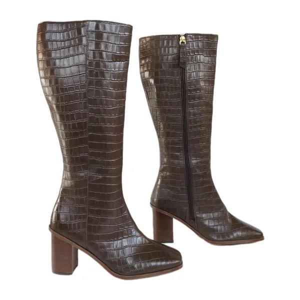 JOURNEE COLLECTION Tamori Leather Boot Brown Croc Embossed Knee High Women's 9.5 - Image 3