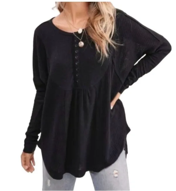 Black Leo Henley Waffle Knit - Image 4