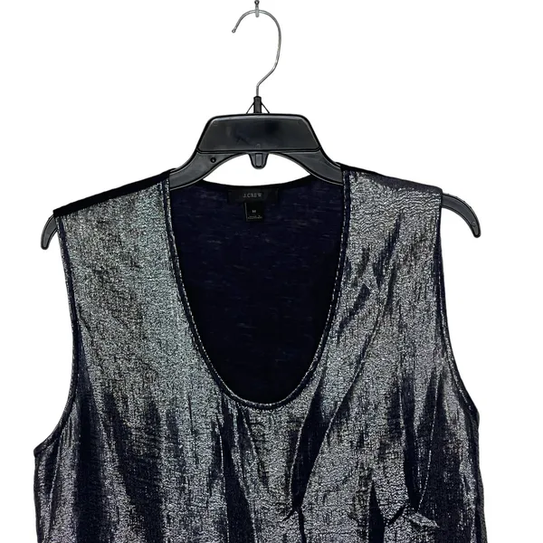 J. Crew Tank Top Size Medium Navy & Shiny Lined‎ 100% Polyester Womens - Image 2