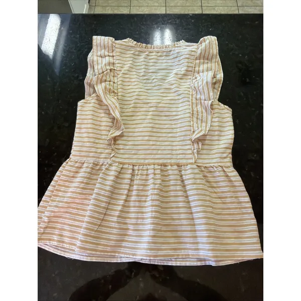 Andree‎ By Unit Women's Top Sz Sm White Yellow Stripe Cotton Ruffle Shirt Blouse - Image 5